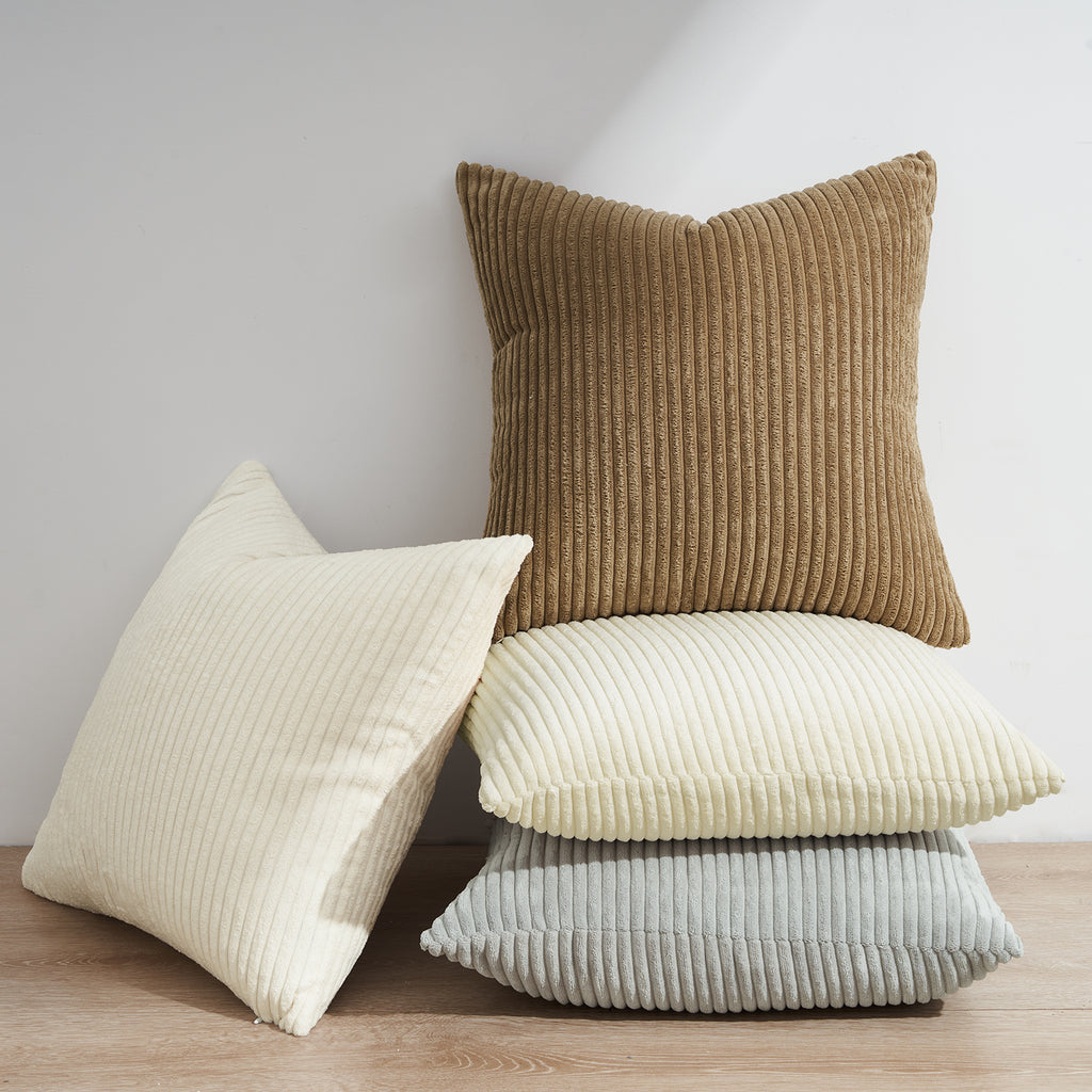 Corduroy Velvet Cushion Covers - Pack of 4 Mix of Beige Shades - 45cm x 45cm