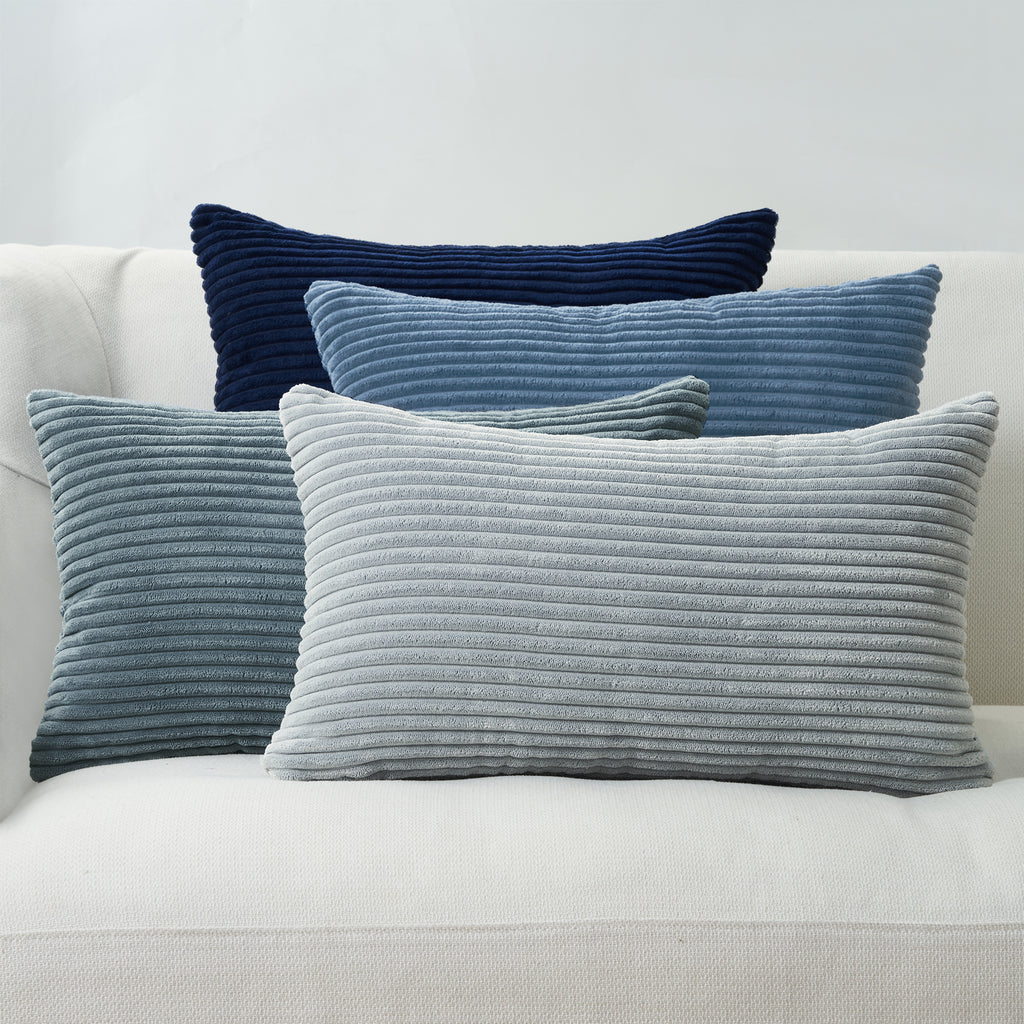 Corduroy Velvet Cushion Covers - Pack of 4 Mix of Blue Shades - 30cm x 50cm