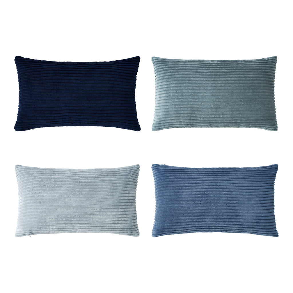 Corduroy Velvet Cushion Covers - Pack of 4 Mix of Blue Shades - 30cm x 50cm