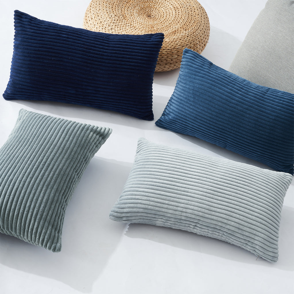 Corduroy Velvet Cushion Covers - Pack of 4 Mix of Blue Shades - 30cm x 50cm