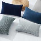 Corduroy Velvet Cushion Covers - Pack of 4 Mix of Blue Shades - 30cm x 50cm