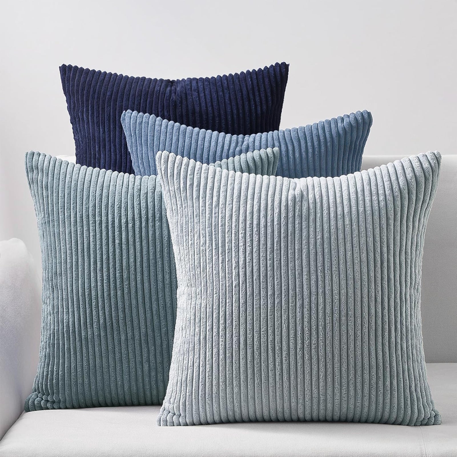 Corduroy Velvet Cushion Covers - Pack of 4 Mix of Blue Shades - 45cm x 45cm