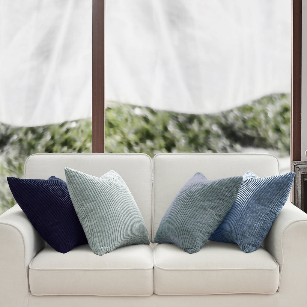Corduroy Velvet Cushion Covers - Pack of 4 Mix of Blue Shades - 45cm x 45cm