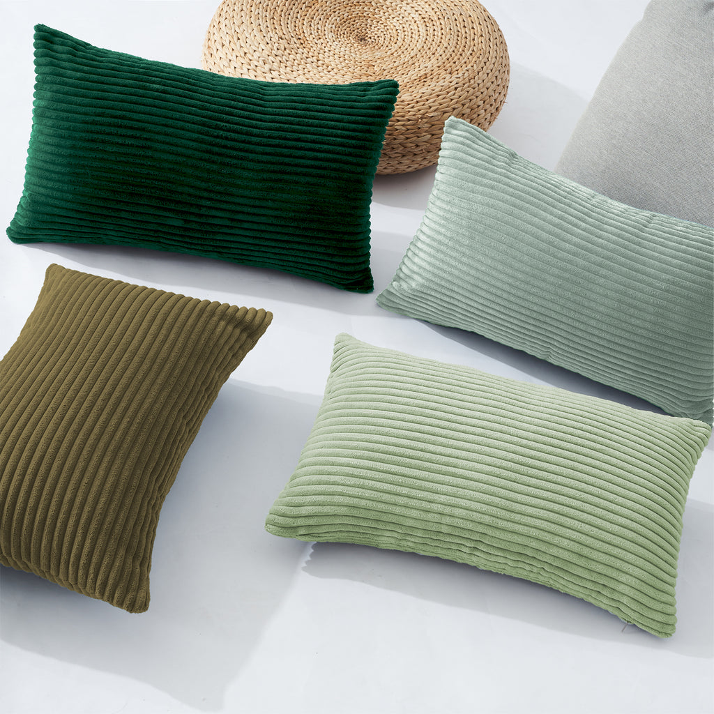 Corduroy Velvet Cushion Covers - Pack of 4 Mix of Green Shades - 30cm x 50cm