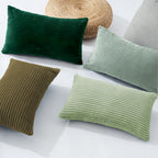 Corduroy Velvet Cushion Covers - Pack of 4 Mix of Green Shades - 30cm x 50cm