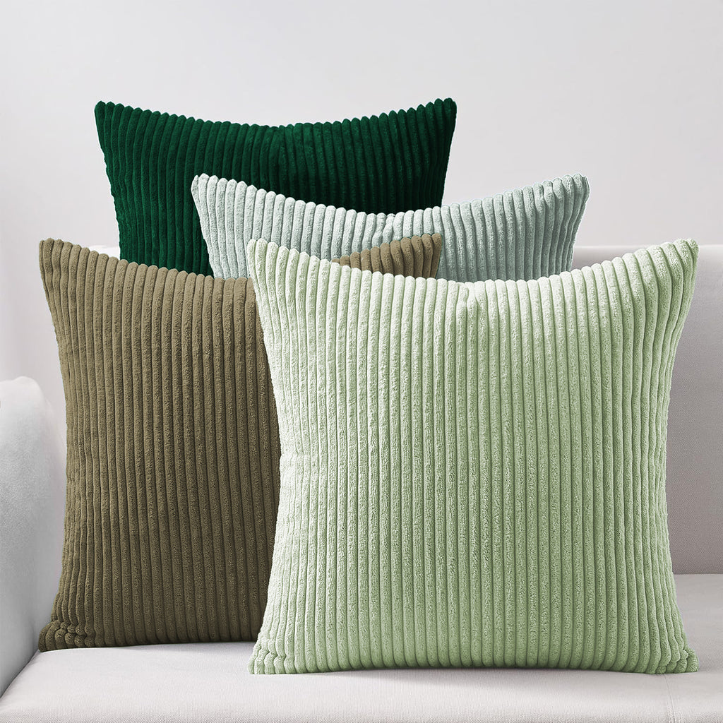 Corduroy Velvet Cushion Covers - Pack of 4 Mix of Green Shades - 45cm x 45cm