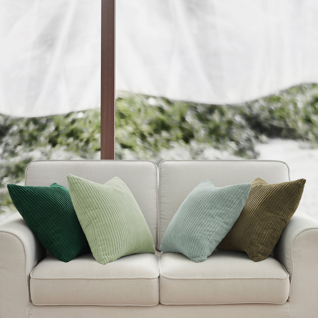 Corduroy Velvet Cushion Covers - Pack of 4 Mix of Green Shades - 45cm x 45cm