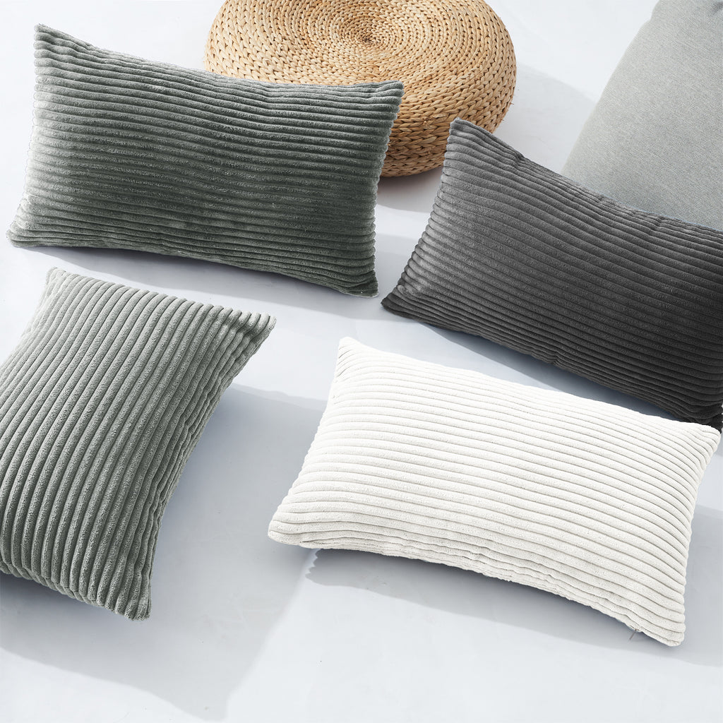 Corduroy Velvet Cushion Covers - Pack of 4 Mix of Grey Shades - 30cm x 50cm
