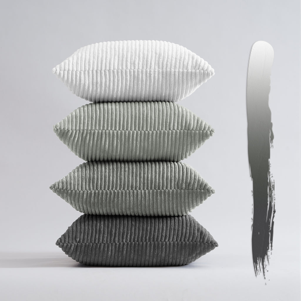 Corduroy Velvet Cushion Covers - Pack of 4 Mix of Grey Shades - 30cm x 50cm