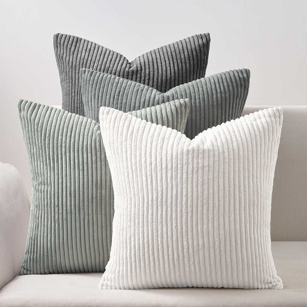 Corduroy Velvet Cushion Covers - Pack of 4 Mix of Grey Shades - 45cm x 45cm