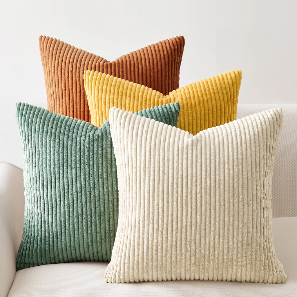 Corduroy Velvet Cushion Covers - Pack of 4 Rainbow - 45cm x 45cm