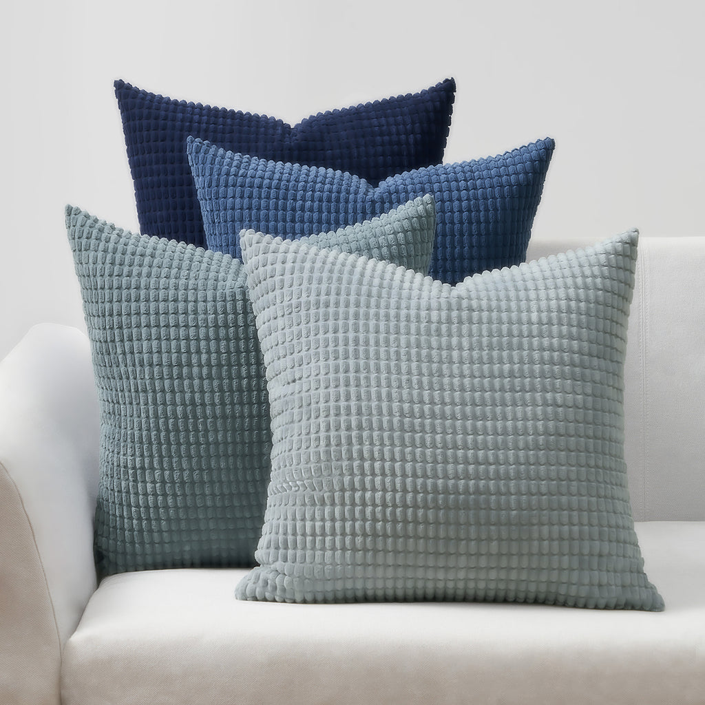 Corduroy Corn Grain Cushion Covers - Pack of 4 Mix of Blue Shades - 45cm x 45cm