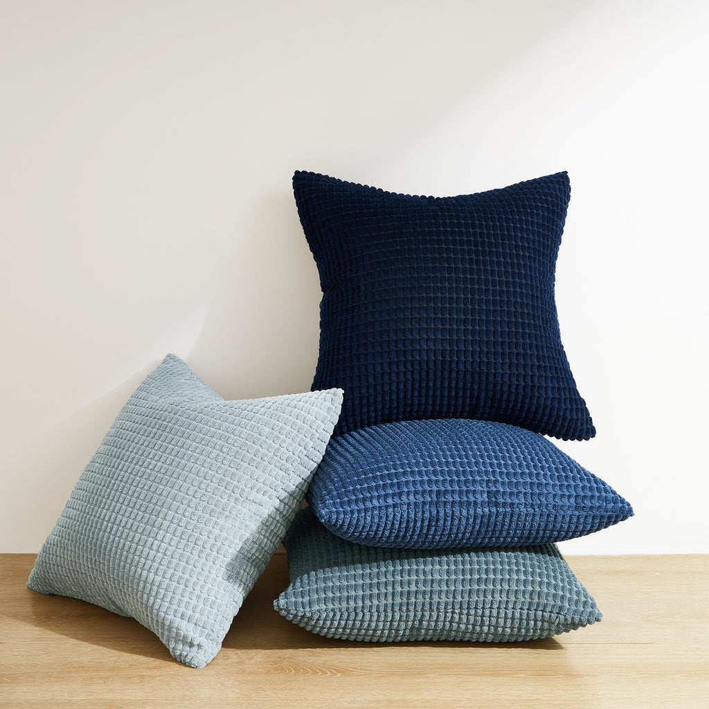 Corduroy Corn Grain Cushion Covers - Pack of 4 Mix of Blue Shades - 45cm x 45cm
