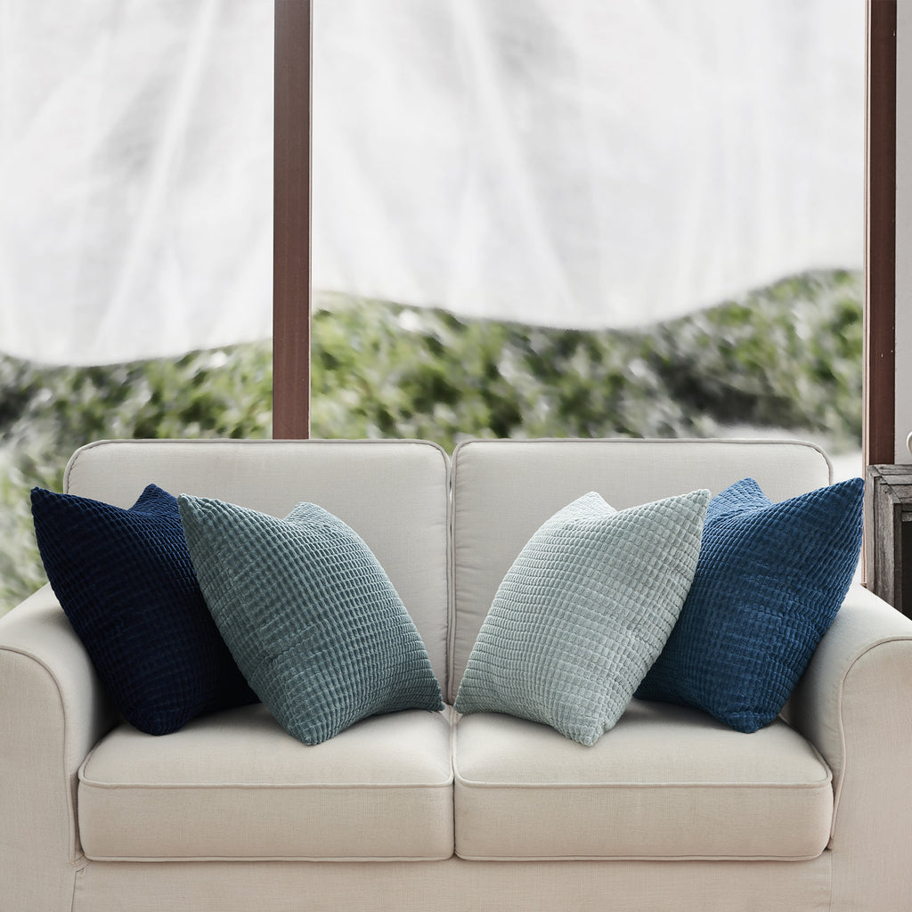 Corduroy Corn Grain Cushion Covers - Pack of 4 Mix of Blue Shades - 45cm x 45cm
