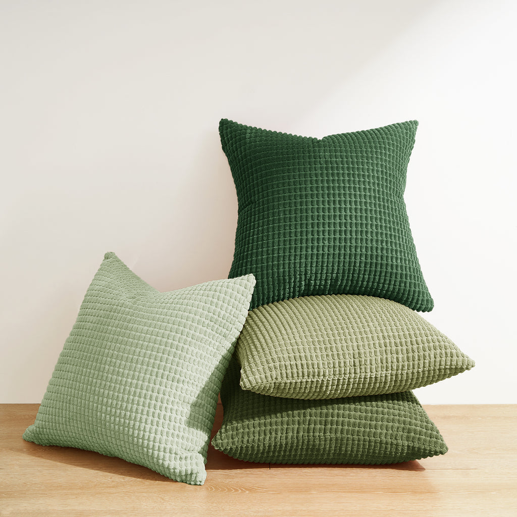 Corduroy Corn Grain Cushion Covers - Pack of 4 Mix of Green Shades - 45cm x 45cm
