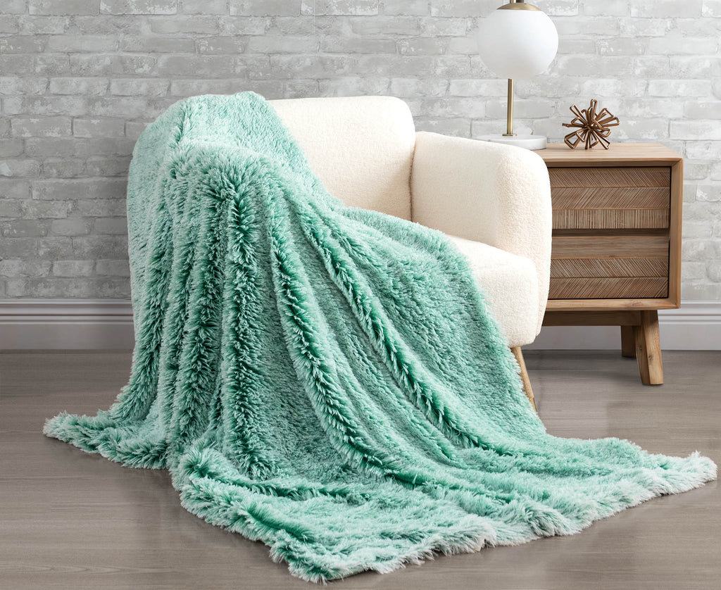 Ultra-Soft Long Tie-Dye Faux Fur Plush Shaggy Throw – Emerald