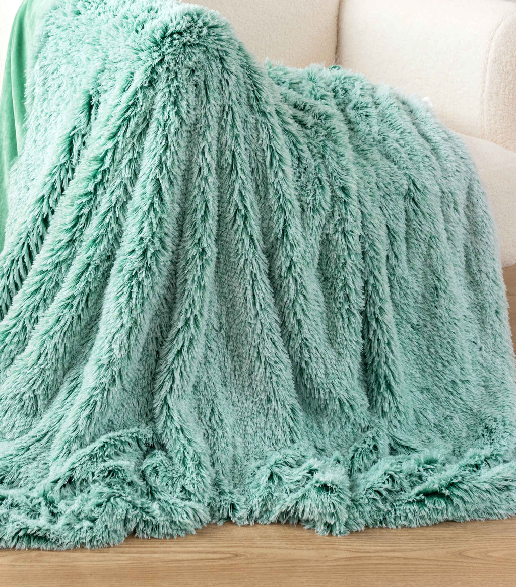 Ultra-Soft Long Tie-Dye Faux Fur Plush Shaggy Throw – Emerald