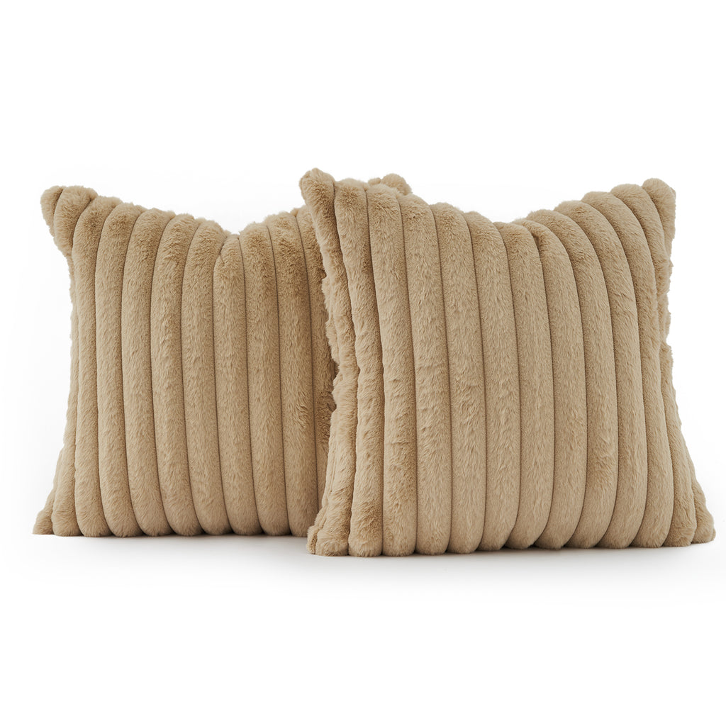 Faux Fur Cushion Covers - Twin-Pack - Natural - 45cm x 45cm