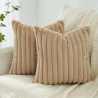 Faux Fur Cushion Covers - Twin-Pack - Natural - 45cm x 45cm