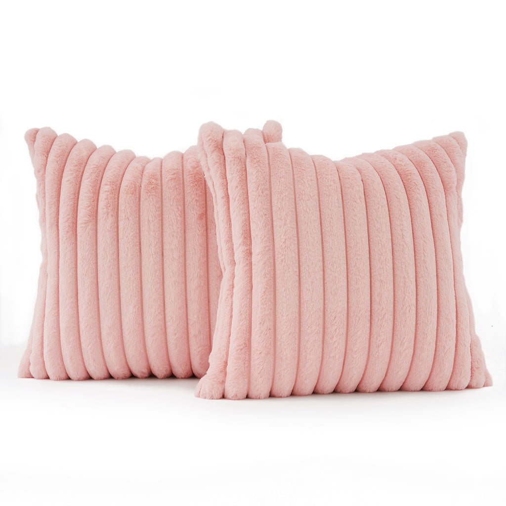 Faux Fur Cushion Covers - Twin-Pack - Pink - 45cm x 45cm
