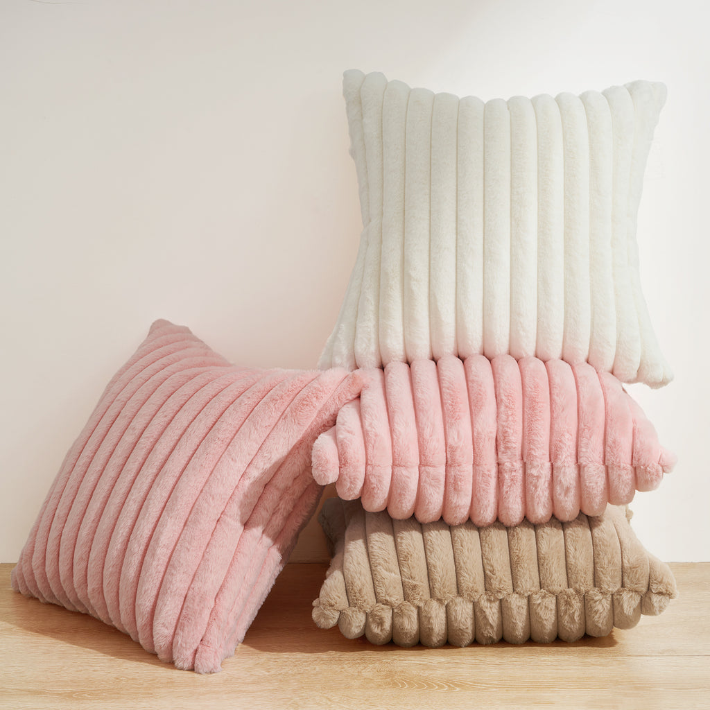 Faux Fur Cushion Covers - Twin-Pack - Pink - 45cm x 45cm