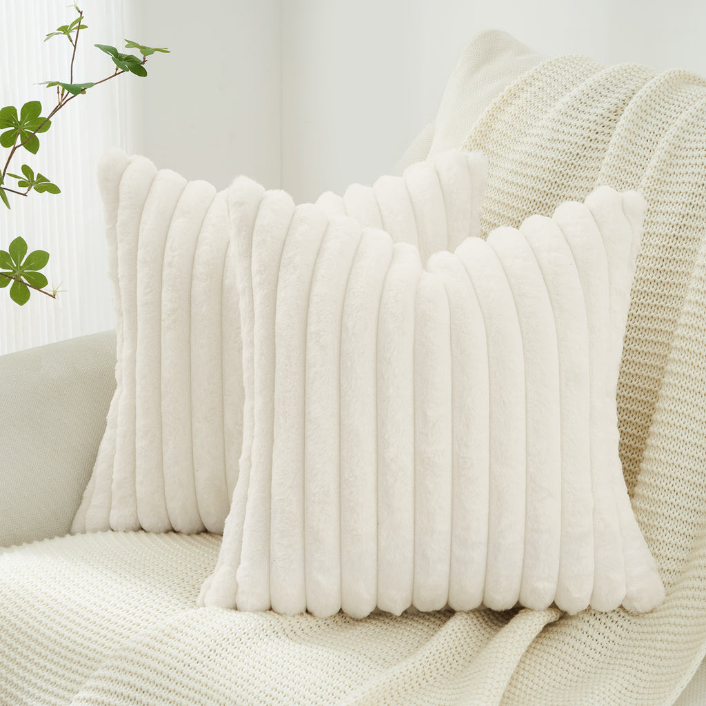 Faux Fur Cushion Covers - Twin-Pack - Snow - 45cm x 45cm
