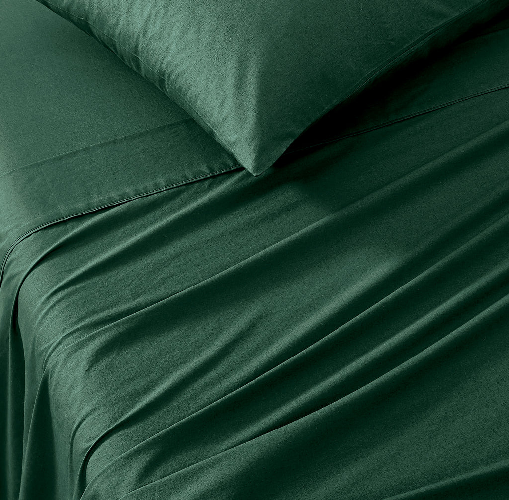 Vintage Washed Cotton Sheet Set with Matching Pillowcases - Forest Green