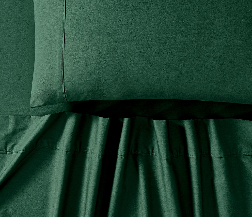 Vintage Washed Cotton Sheet Set with Matching Pillowcases - Forest Green