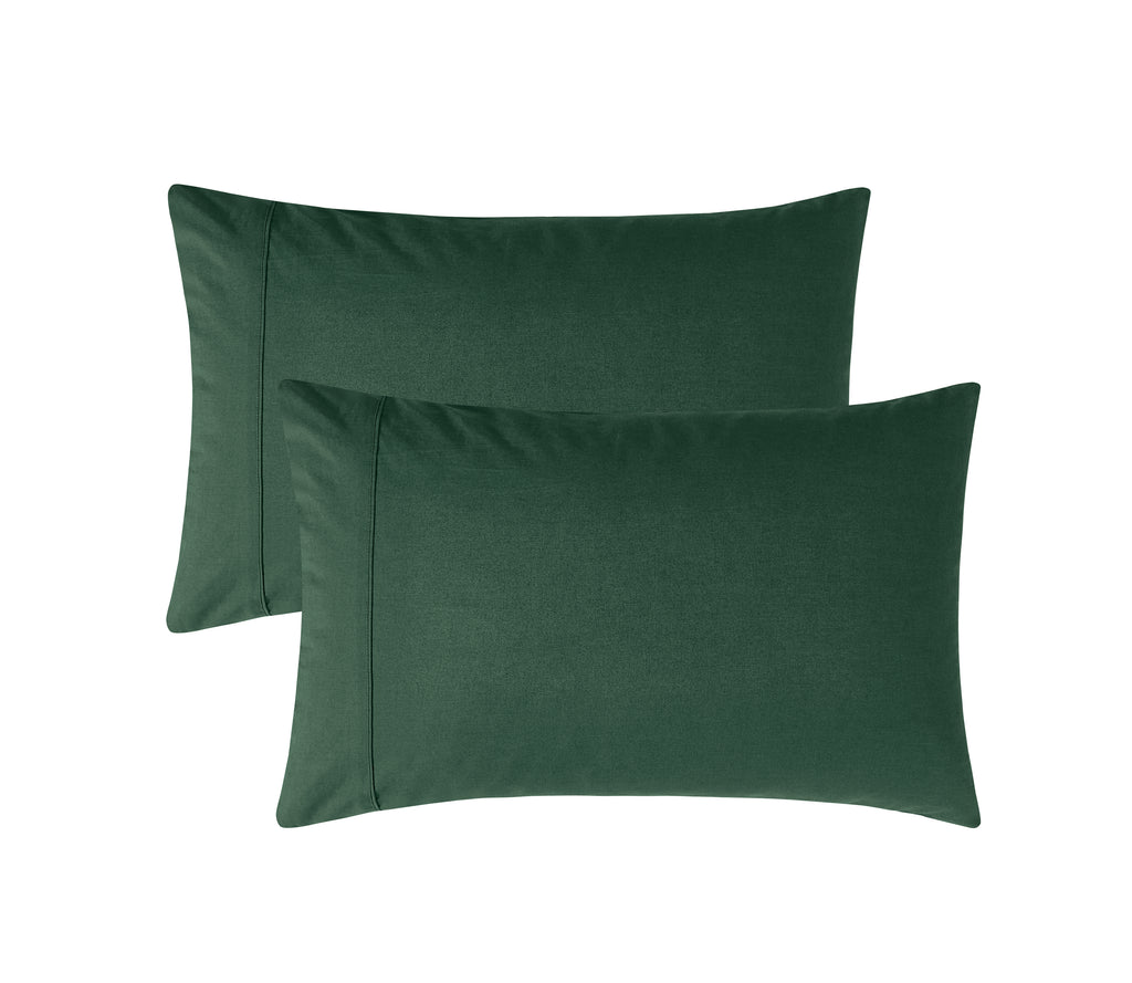 Vintage Washed Cotton Sheet Set with Matching Pillowcases - Forest Green