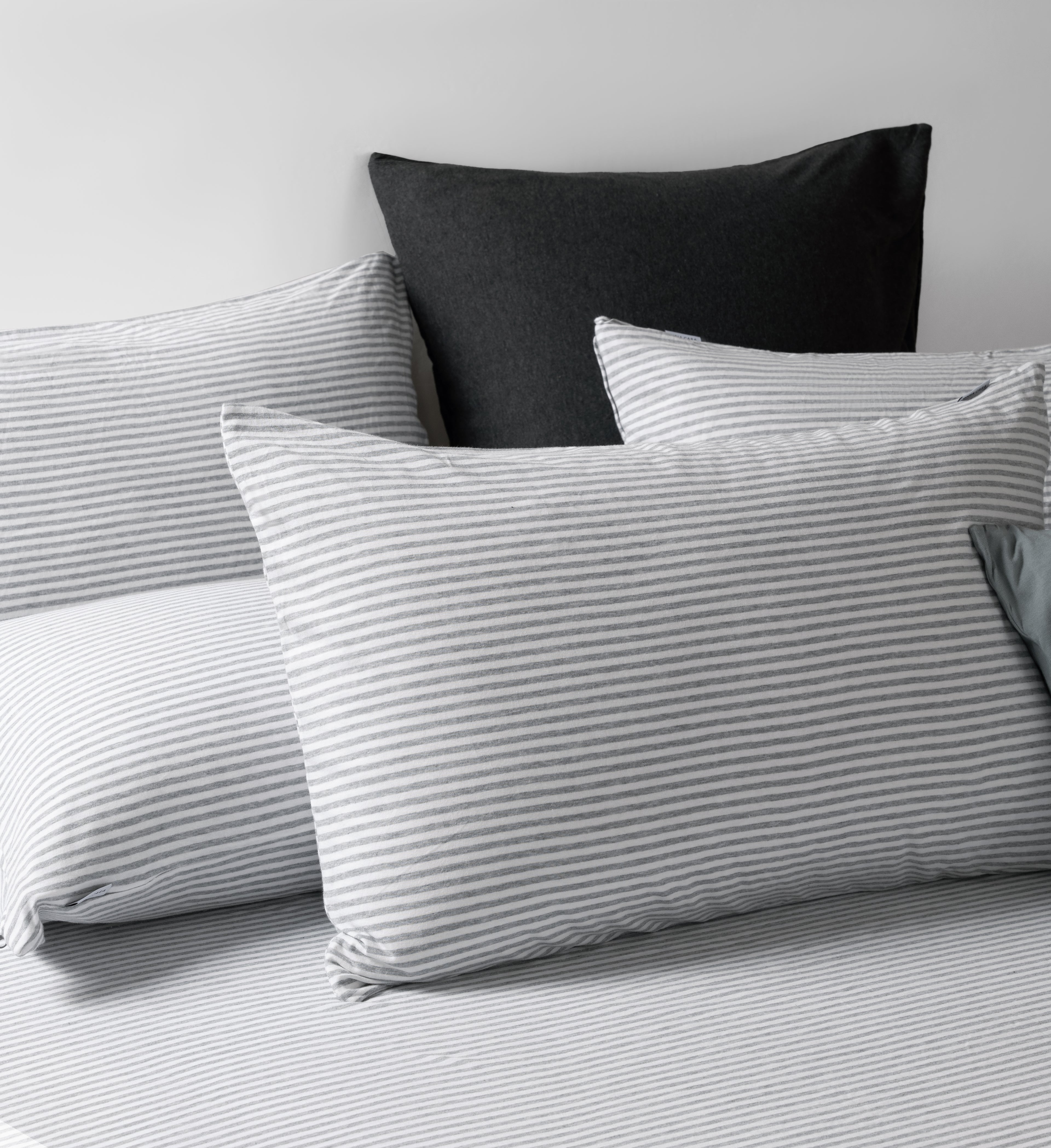 Jersey Cotton Quilt Covet Set - Grey Stripe