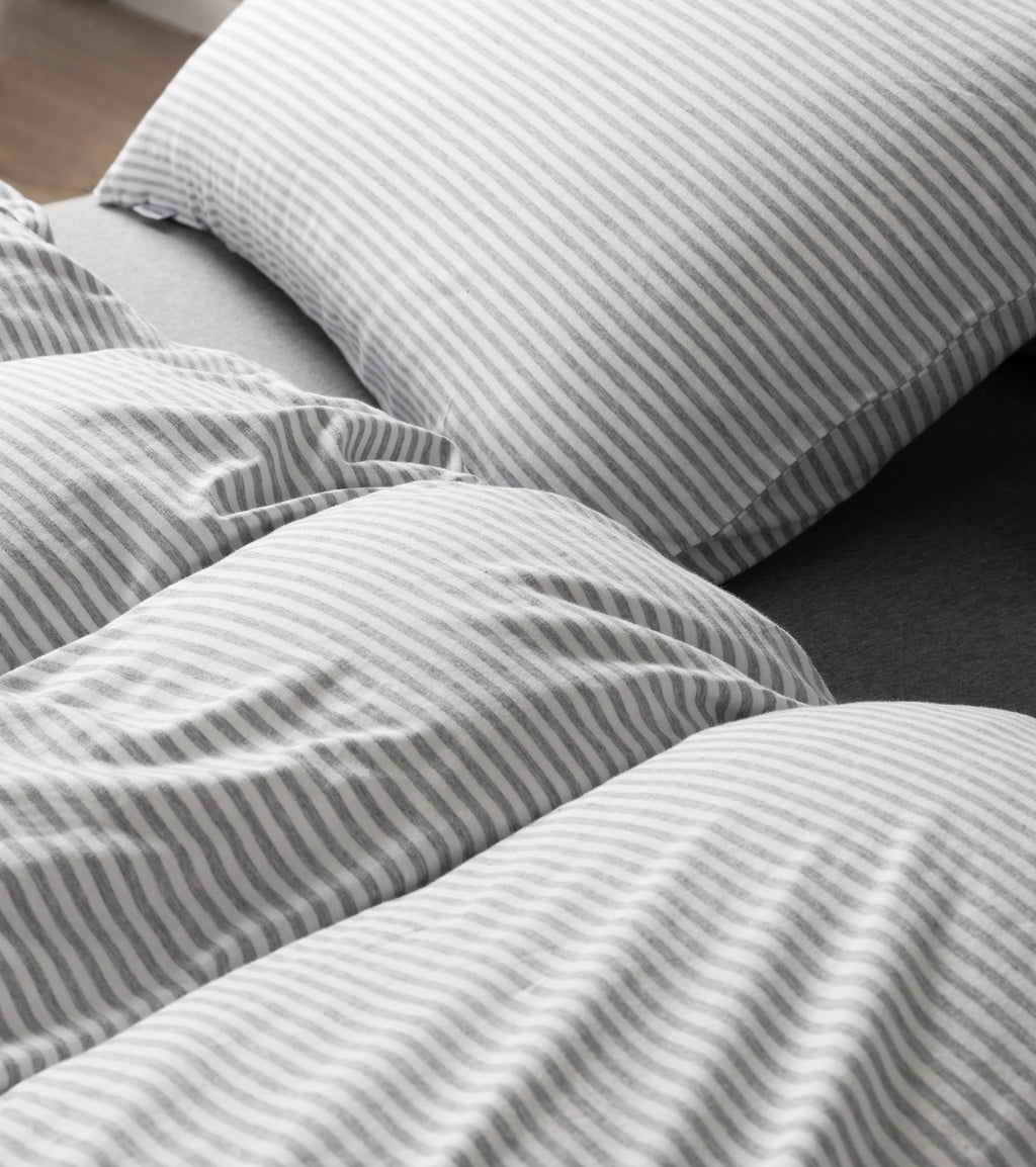 Jersey Cotton Quilt Covet Set - Grey Stripe