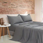 Vintage Washed Microfibre Sheet Set with Pillowcases - Grey
