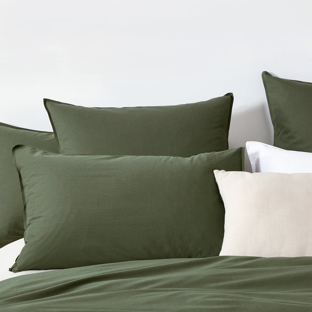Vintage Washed Cotton Standard Pillowcases - Twin-Pack - Khaki Green