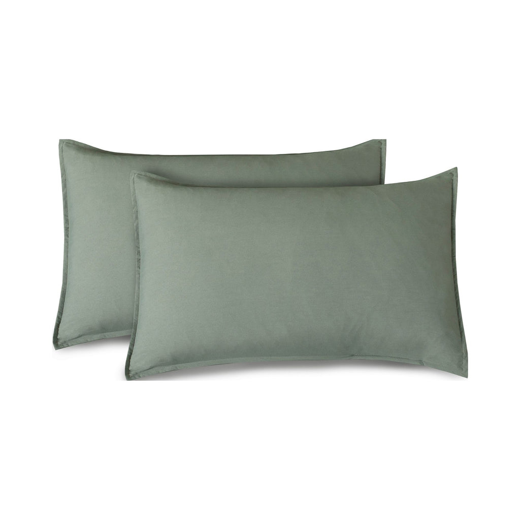 Vintage Washed Microfibre King Pillowcases - Twin-Pack - Khaki Green - 50cm x 90cm
