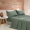 Vintage Washed Microfibre Sheet Set with Pillowcases - Khaki Green