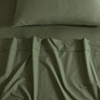 Vintage Washed Cotton Sheet Set with Matching Pillowcases - Khaki Green