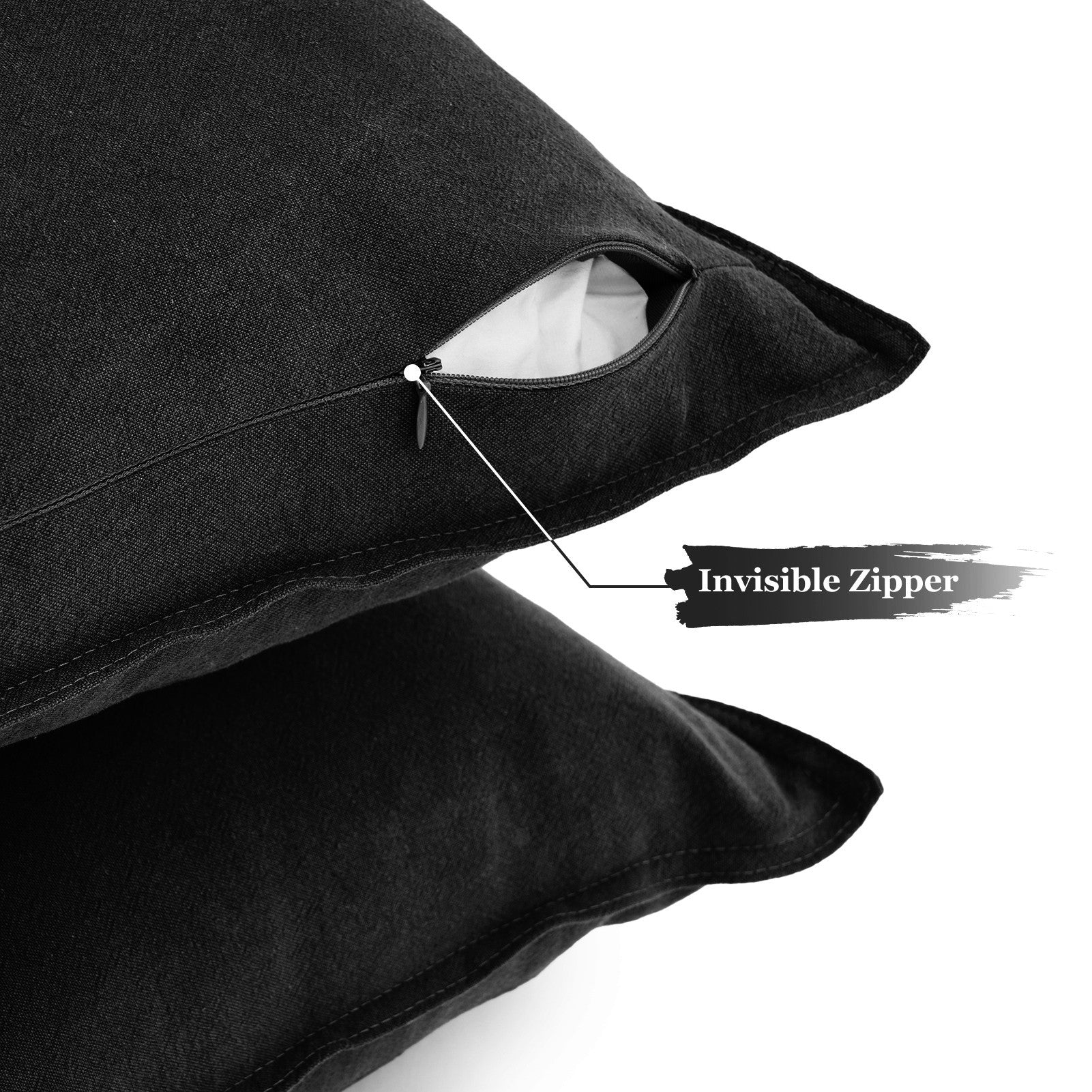 Linen & Cotton Blend European Pillowcases - Twin-Pack - Black