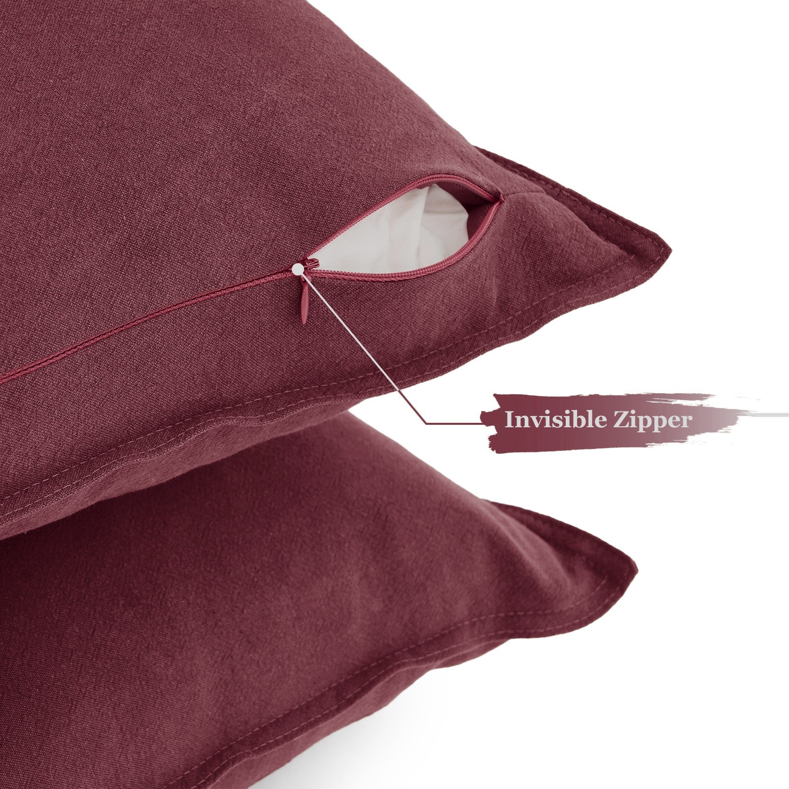 Linen & Cotton Blend European Pillowcases - Twin-Pack - Burgundy