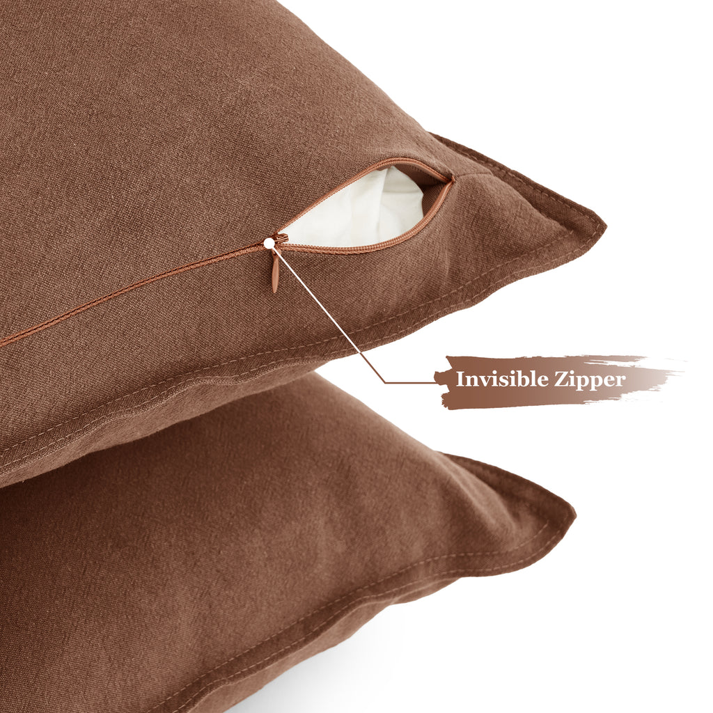 Linen & Cotton Blend Cushion Covers - Twin-Pack - Cocoa Brown