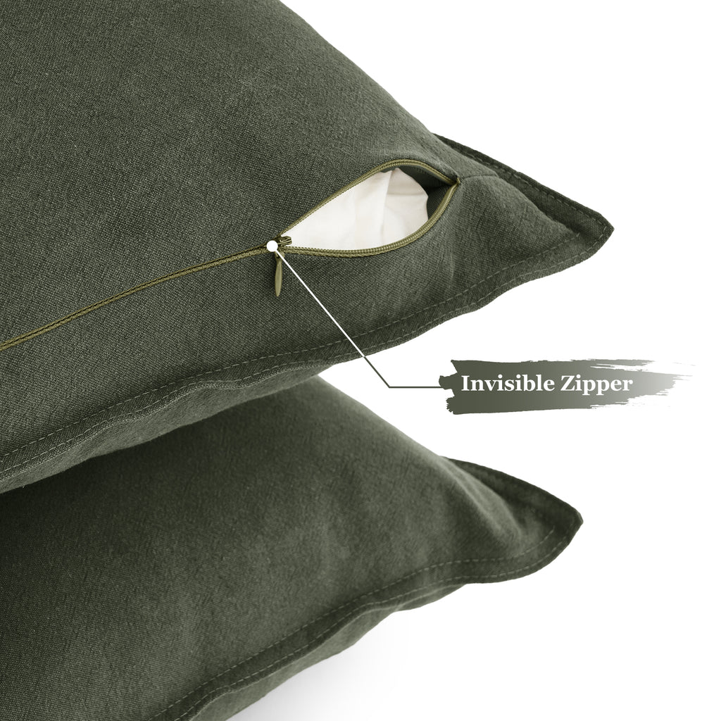 Linen & Cotton Blend Cushion Covers - Twin-Pack - Khaki Green