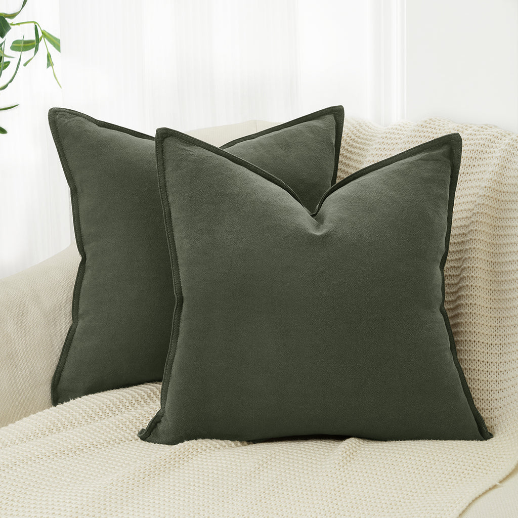 Linen & Cotton Blend Cushion Covers - Twin-Pack - Khaki Green