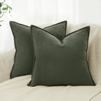 Linen & Cotton Blend Cushion Covers - Twin-Pack - Khaki Green