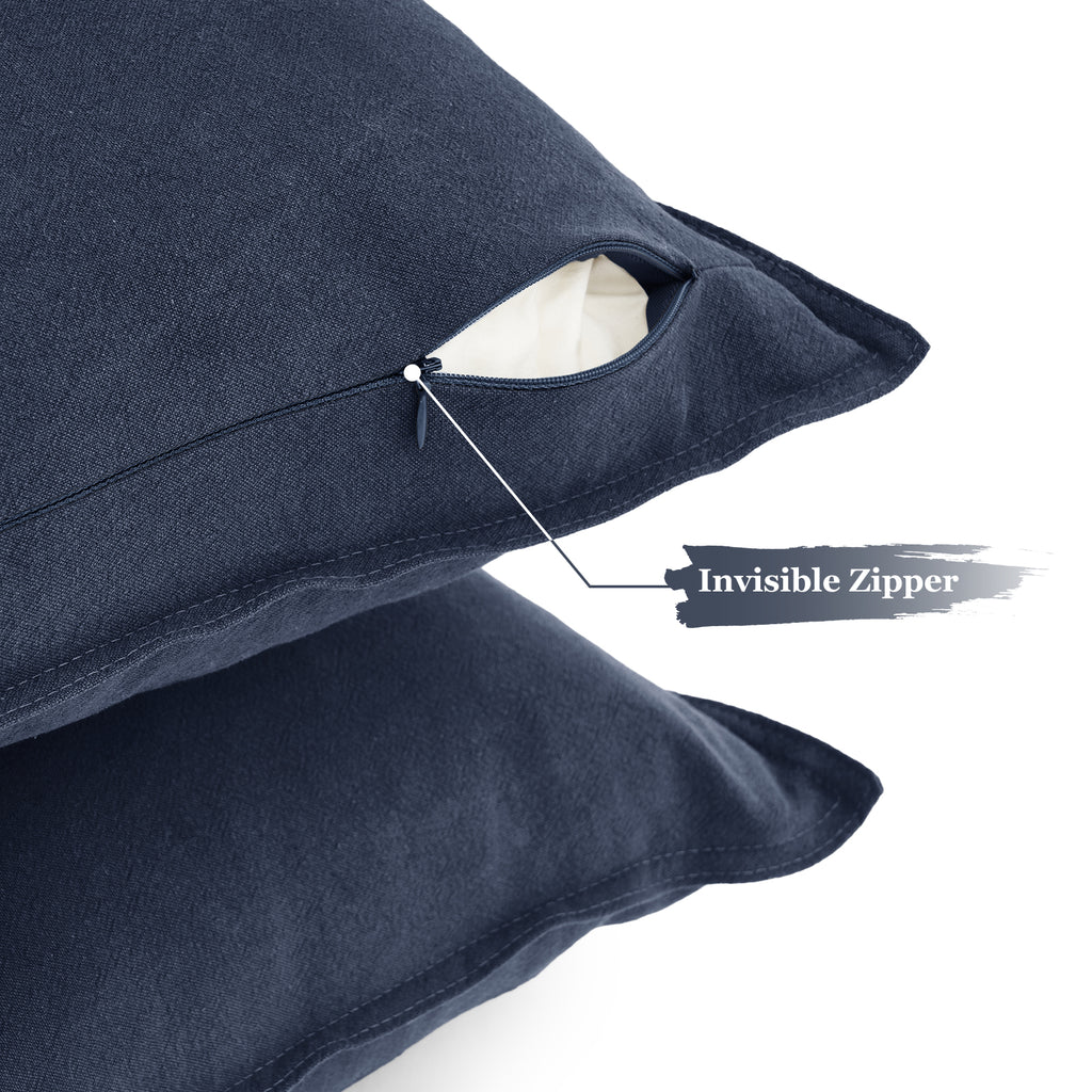 Linen & Cotton Blend European Pillowcases - Twin-Pack - Navy