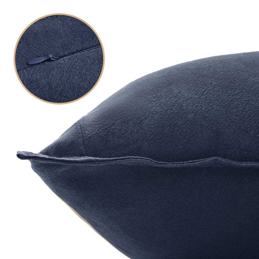 Linen & Cotton Blend European Pillowcases - Twin-Pack - Navy