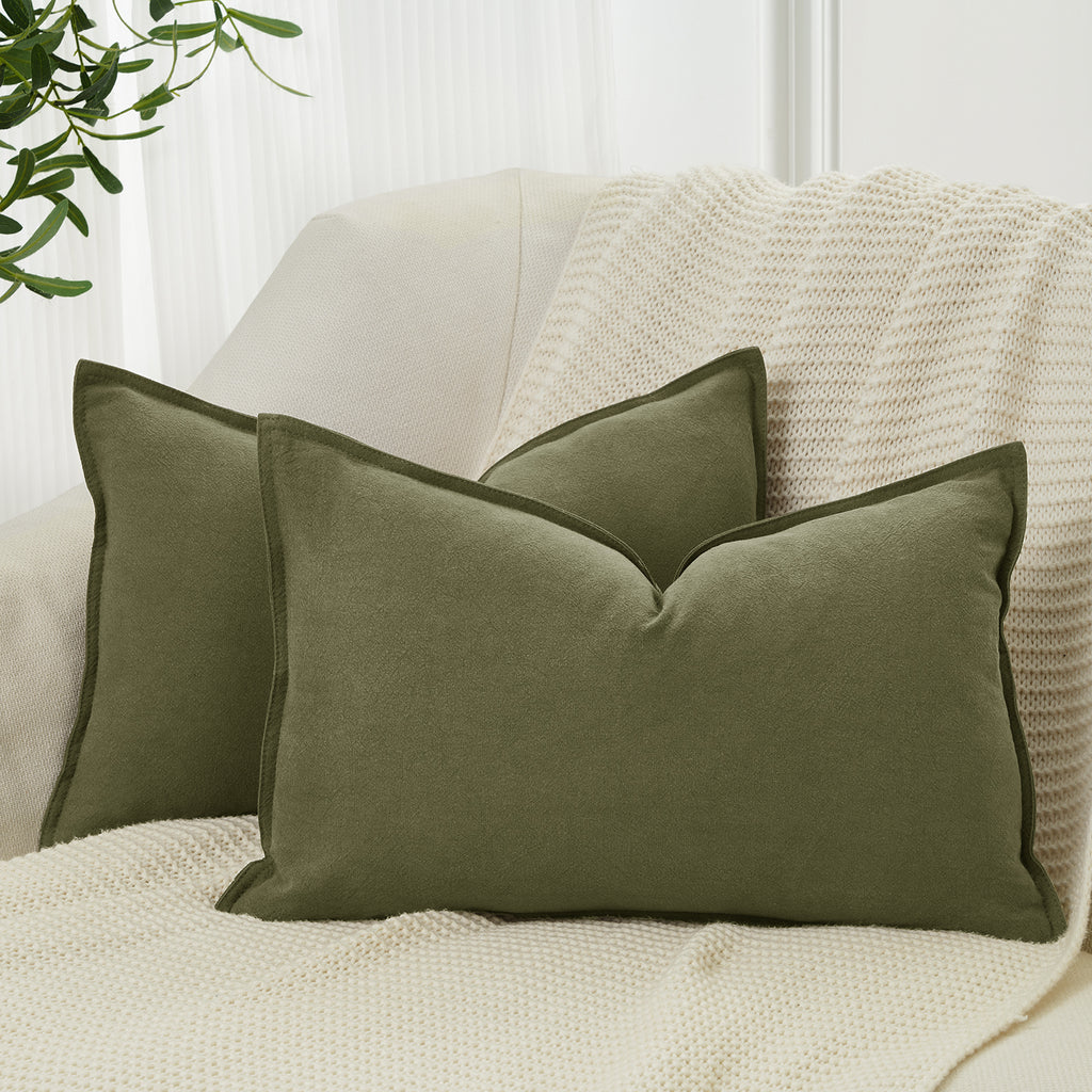 Linen & Cotton Blend Cushion Covers - Twin-Pack - Olive Green