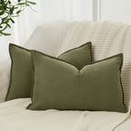 Linen & Cotton Blend Cushion Covers - Twin-Pack - Olive Green