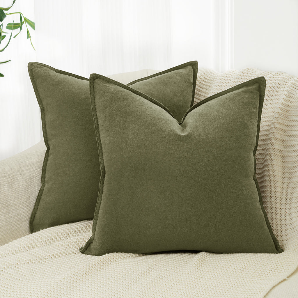 Linen & Cotton Blend Cushion Covers - Twin-Pack - Olive Green