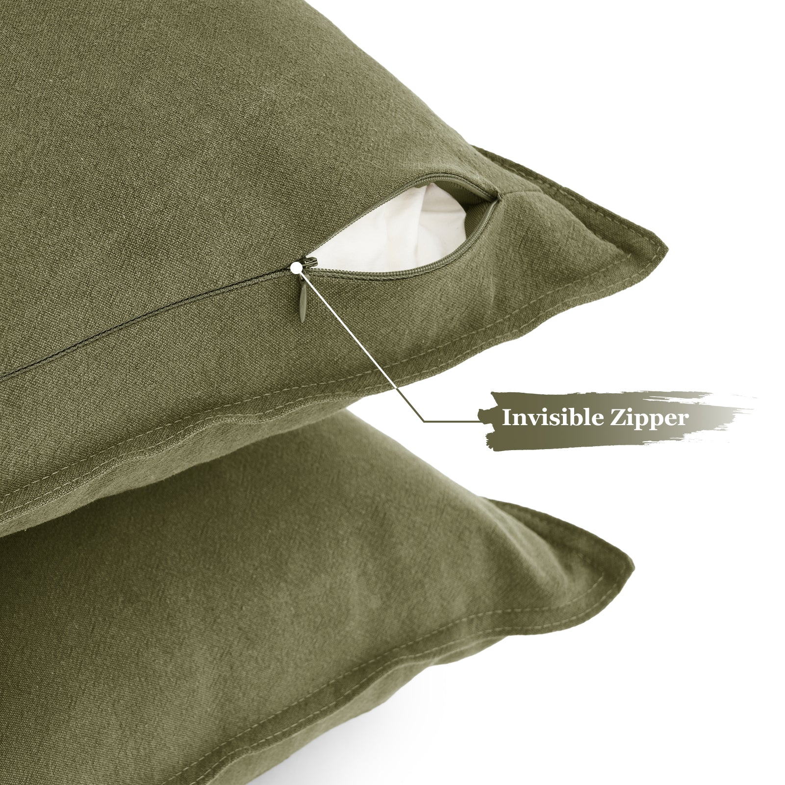 Linen & Cotton Blend European Pillowcases - Twin-Pack - Olive Green