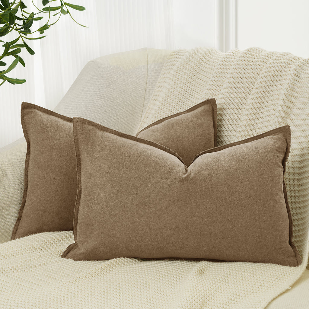 Linen & Cotton Blend Cushion Covers - Twin-Pack - Tan