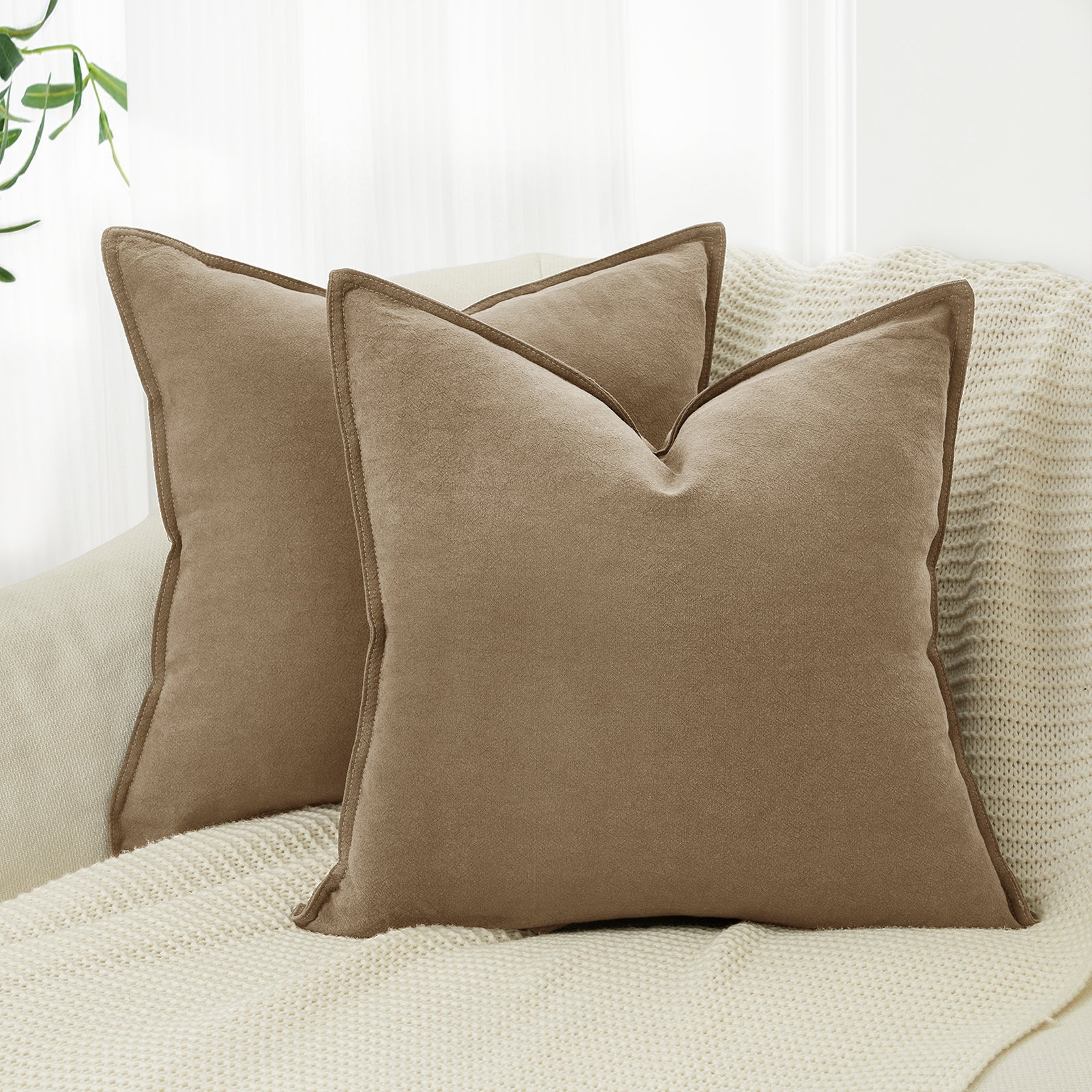 Linen & Cotton Blend Cushion Covers - Twin-Pack - Tan